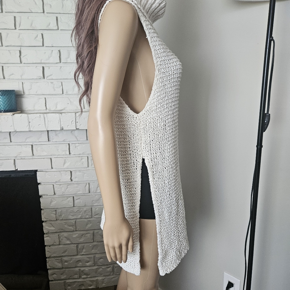 Free People Cowl Neck Knit Sweater Vest Long Line Sleeveless 100% Cotton - Picture 5 of 14